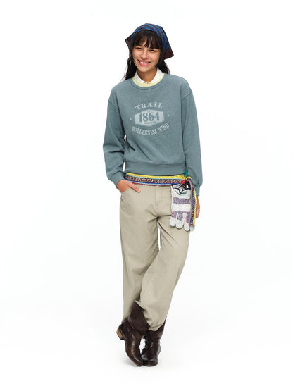 oinimi Mist Blue Washed Print Retro Women&