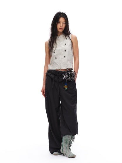 oinimi Napoleon Double Breasted Medal Distressed Stand Collar Women&