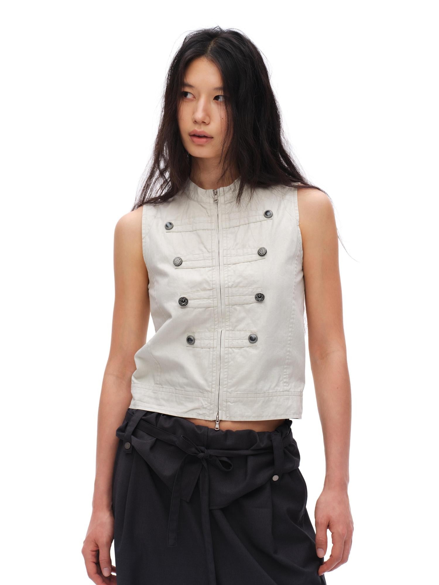 oinimi Napoleon Double Breasted Medal Distressed Stand Collar Women&