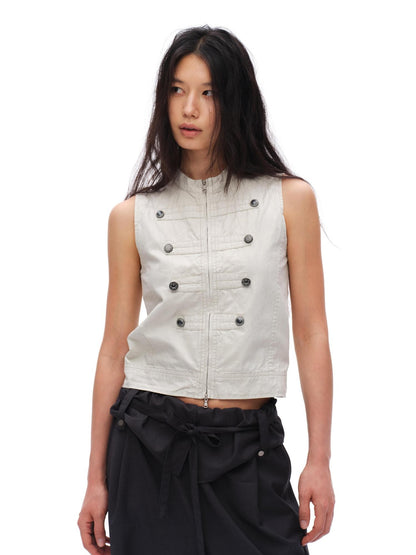 oinimi Napoleon Double Breasted Medal Distressed Stand Collar Women&