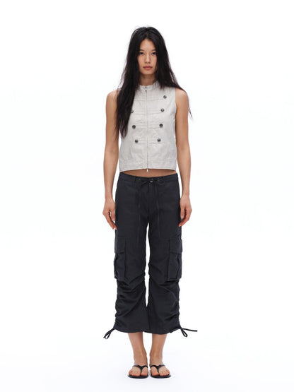 oinimi Napoleon Double Breasted Medal Distressed Stand Collar Women&