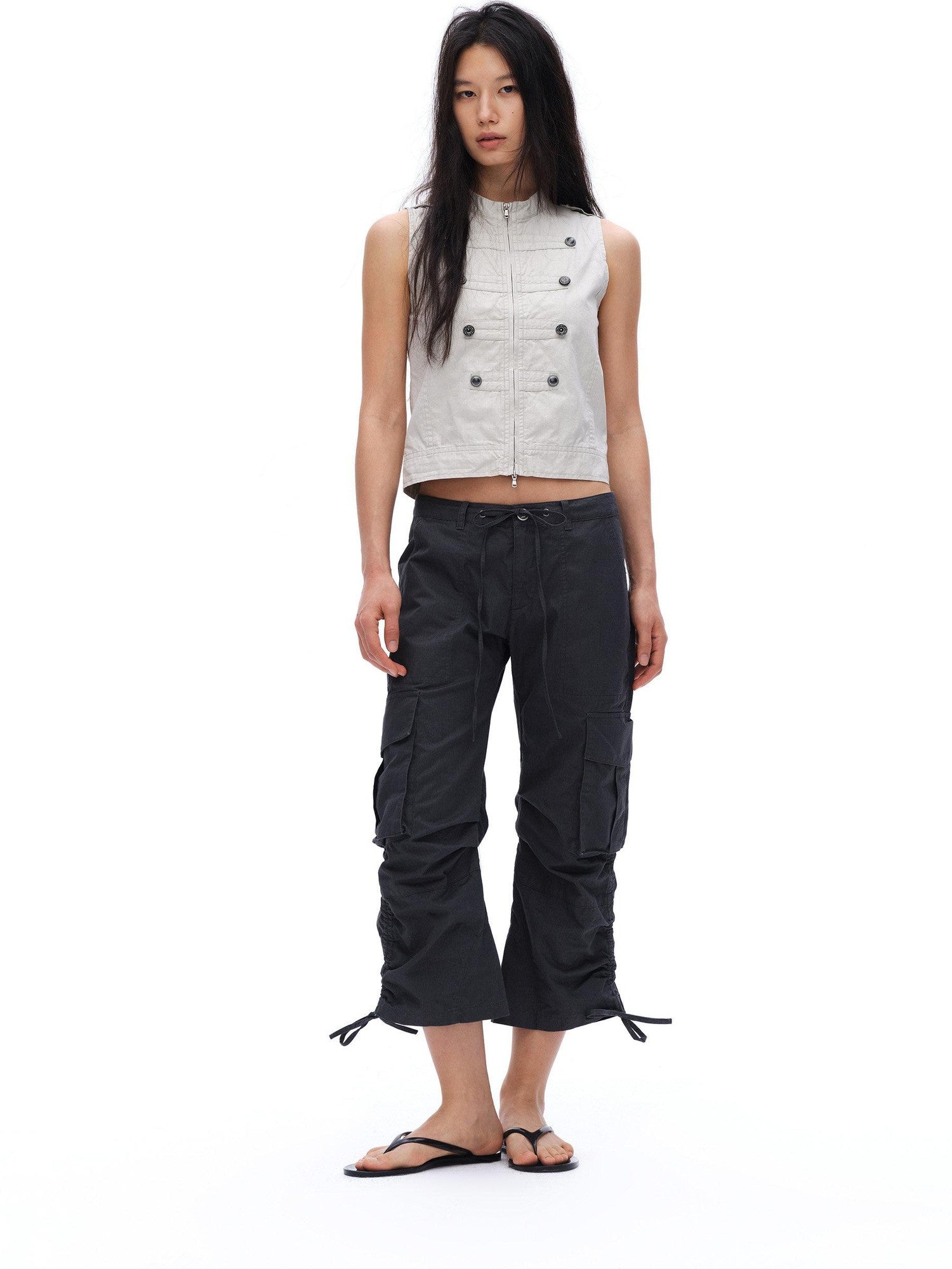 oinimi Napoleon Double Breasted Medal Distressed Stand Collar Women&