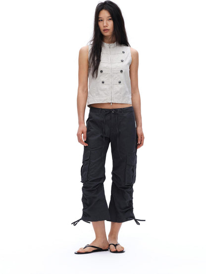 oinimi Napoleon Double Breasted Medal Distressed Stand Collar Women&