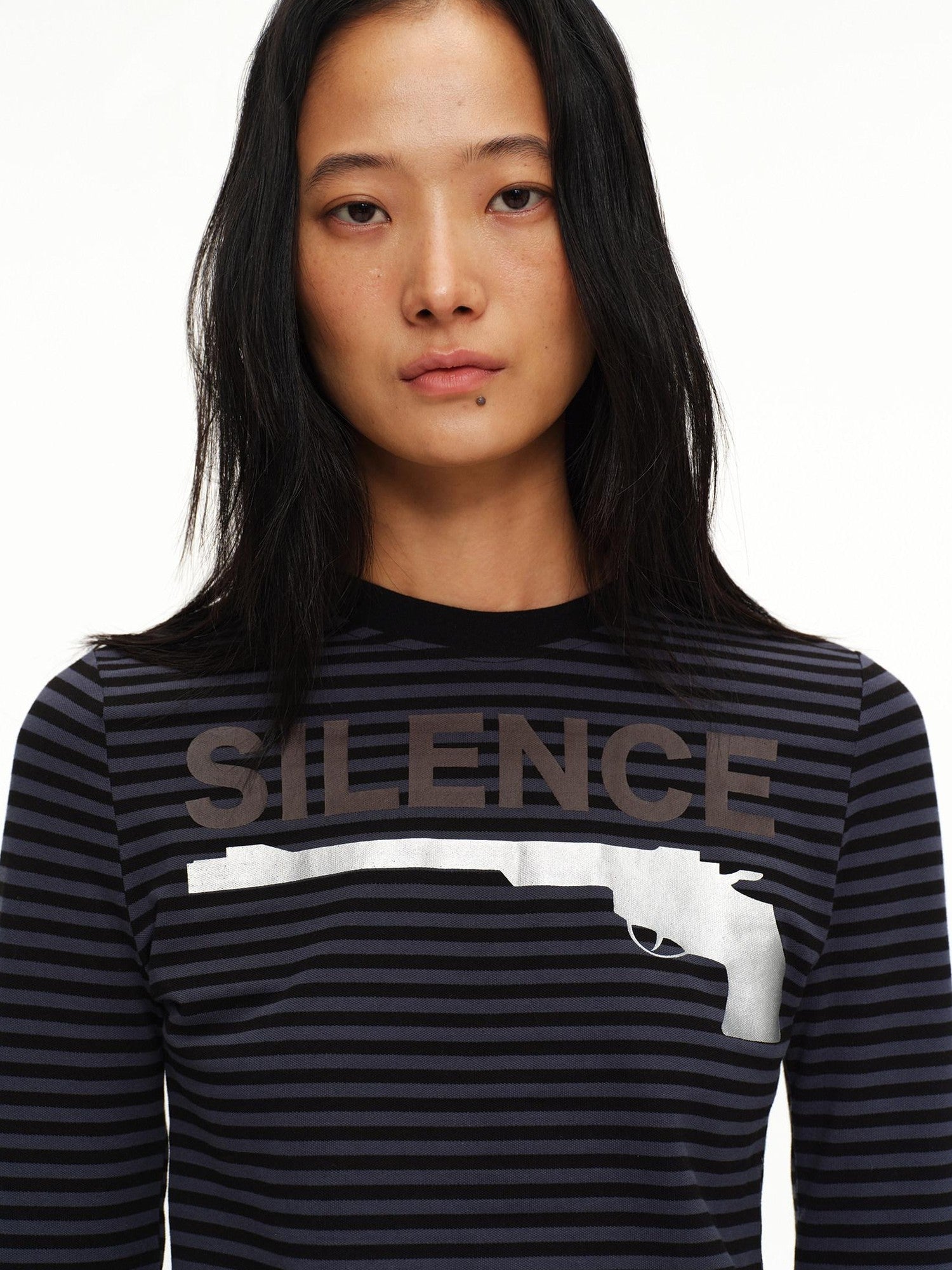 oinimi Navy Striped Letter Print Slim Fit Women&