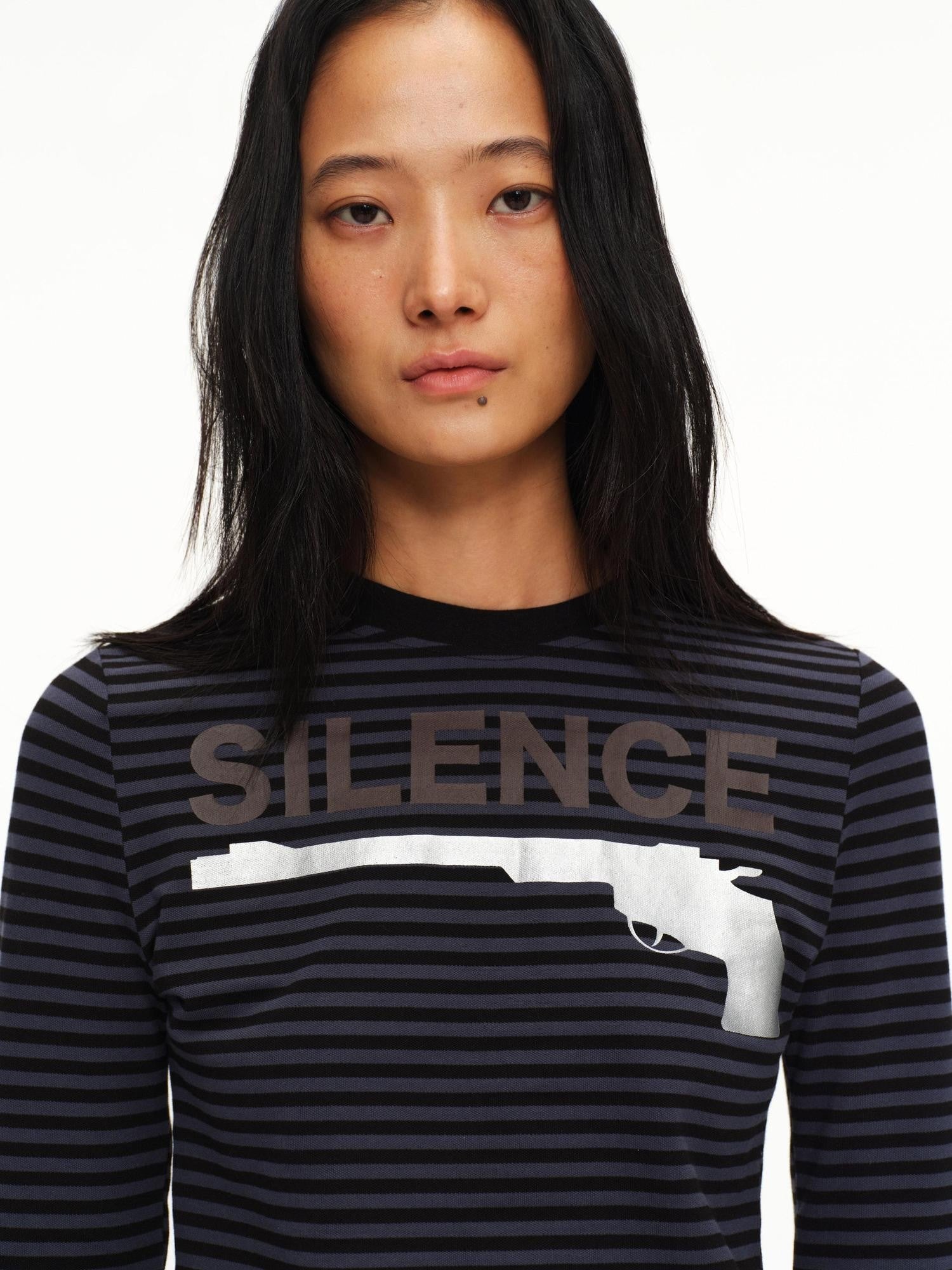 oinimi Navy Striped Letter Print Slim Fit Women&