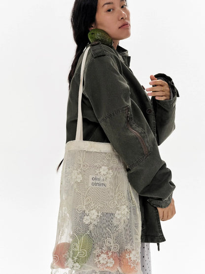 Ombre Embroidered Lace Tote Bag Lightweight Shoulder Bag