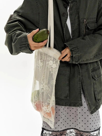 Ombre Embroidered Lace Tote Bag Lightweight Shoulder Bag