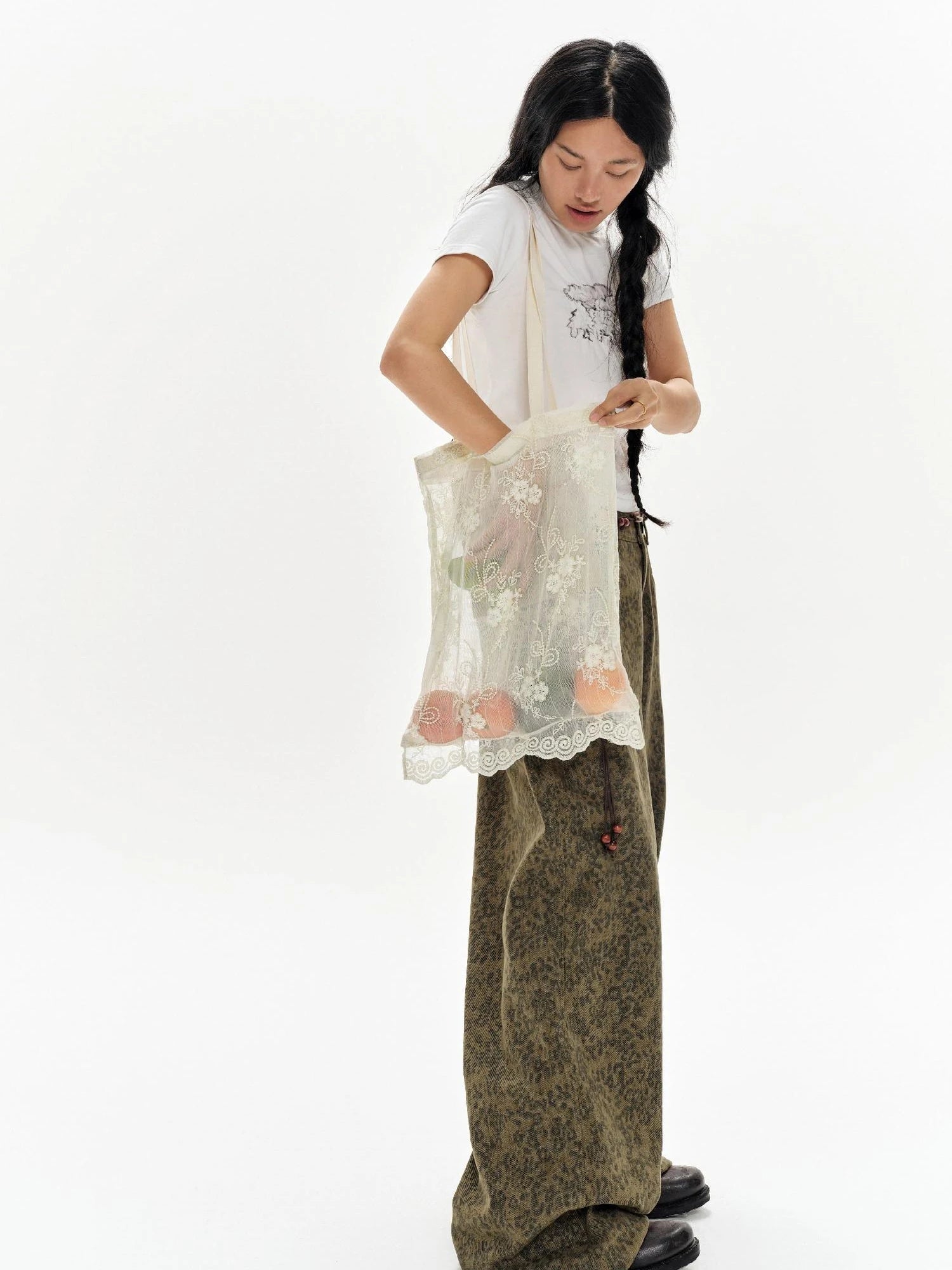 Ombre Embroidered Lace Tote Bag Lightweight Shoulder Bag