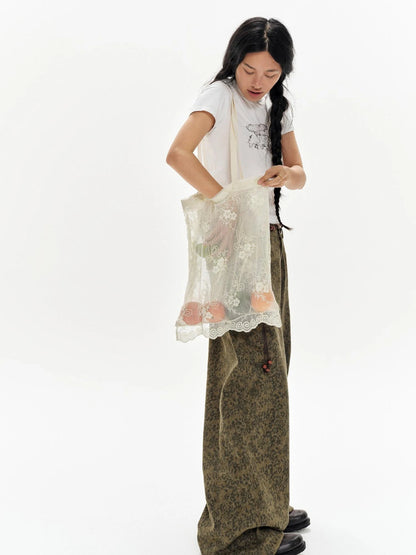 Ombre Embroidered Lace Tote Bag Lightweight Shoulder Bag