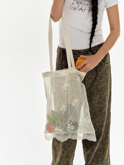 oinimi Ombre Embroidered Lace Tote Bag Lightweight Shoulder Bag