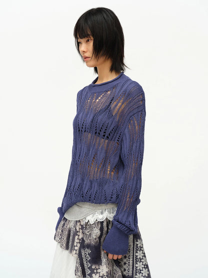 Openwork Metallic Knit Sweater Galaxy Grey