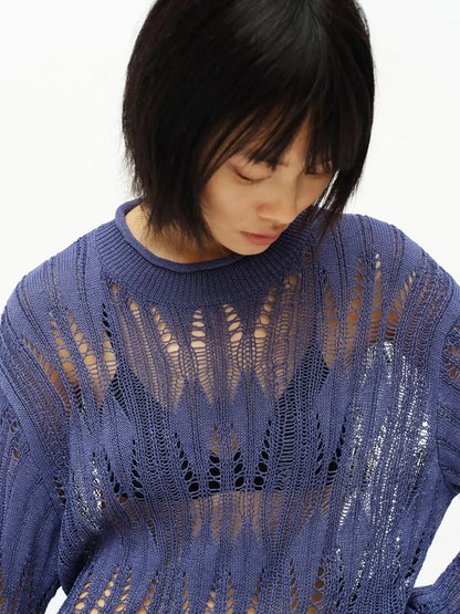 Openwork Metallic Knit Sweater Galaxy Grey