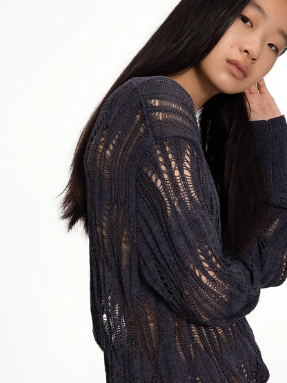 Openwork Metallic Knit Sweater Galaxy Grey