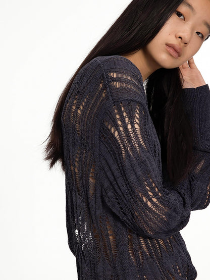 oinimi Openwork Metallic Knit Sweater Galaxy Grey