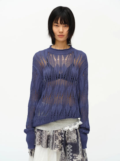 Openwork Metallic Knit Sweater Galaxy Grey