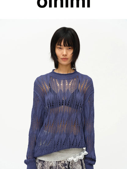 Openwork Metallic Knit Sweater Galaxy Grey