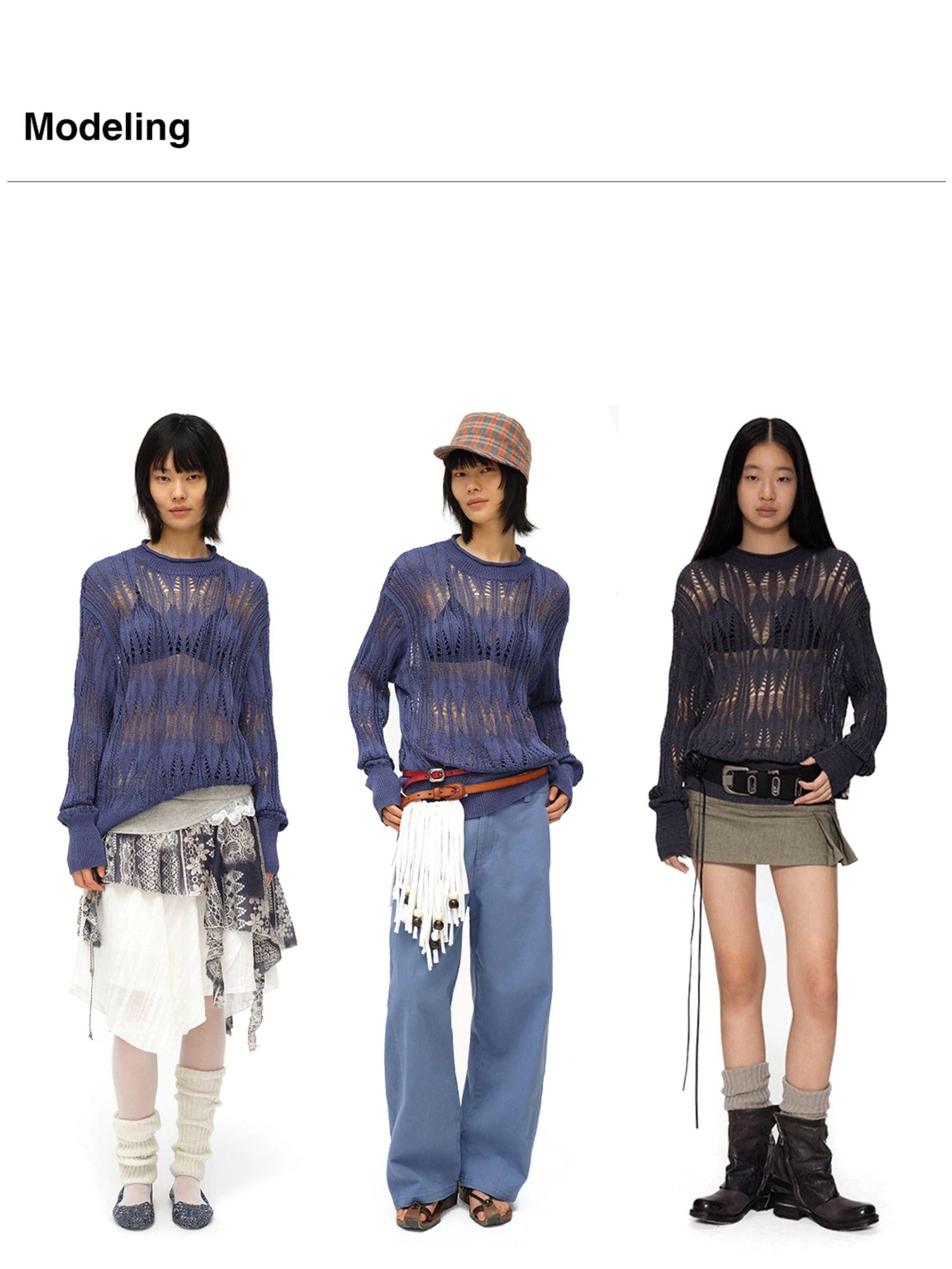 Openwork Metallic Knit Sweater Galaxy Grey