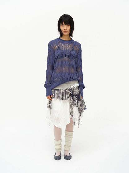 Openwork Metallic Knit Sweater Galaxy Grey
