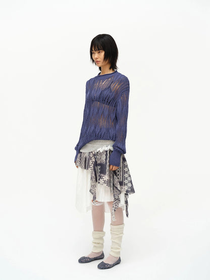 Openwork Metallic Knit Sweater Galaxy Grey