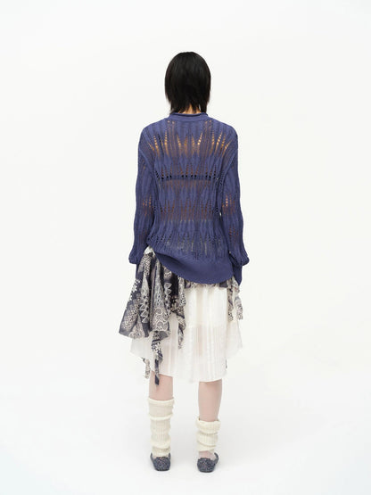 Openwork Metallic Knit Sweater Galaxy Grey