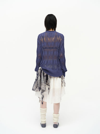 oinimi Openwork Metallic Knit Sweater Galaxy Grey