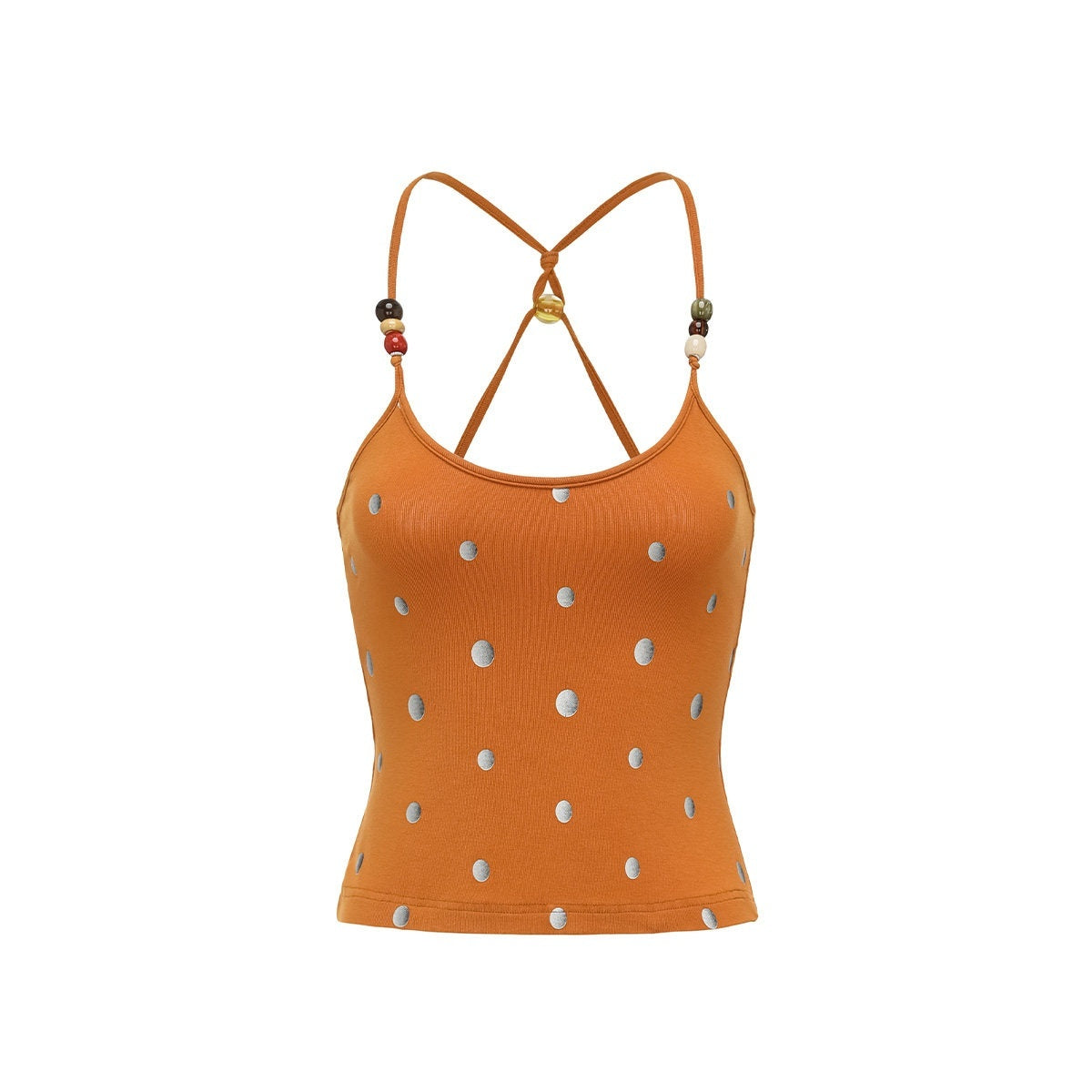 oinimi_Orange_Silver_Gradient_Polka_Dot_Beaded_Halter_Women&