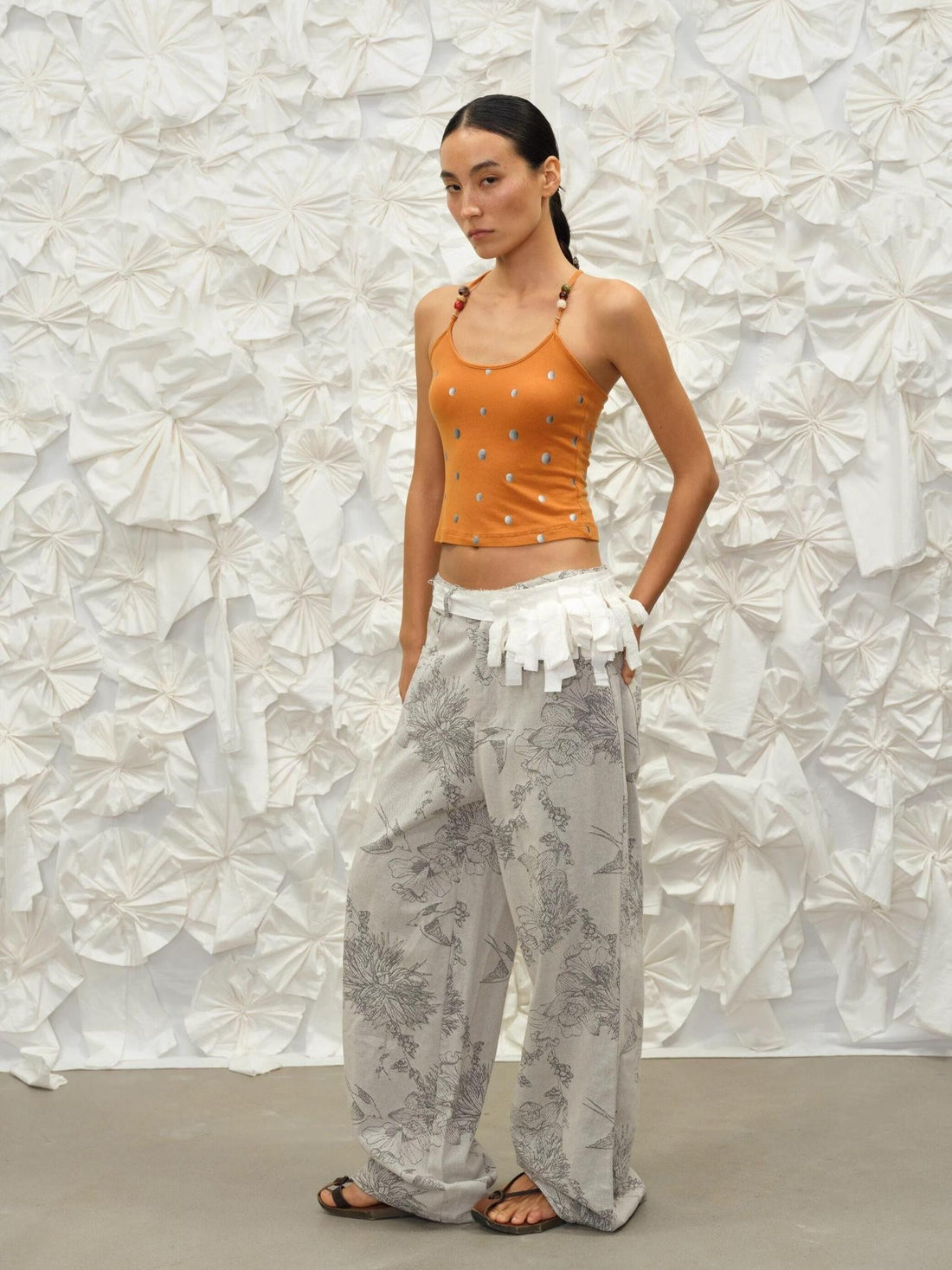 oinimi Orange Silver Gradient Polka Dot Beaded Halter Women&