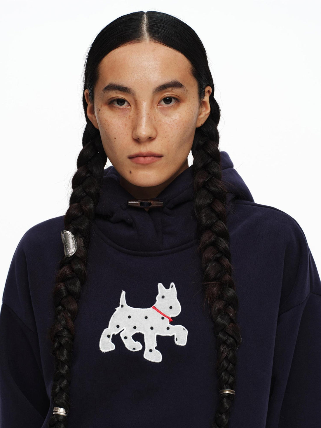 oinimi Organic Cotton Fleece Loose Fit Patch Detail Unisex Cartoon Dog Print Hoodies