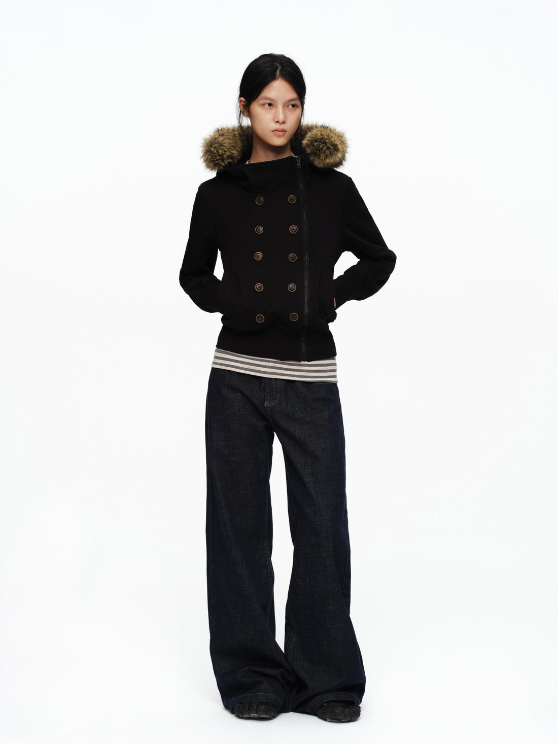 oinimi Organic Cotton Slim Fit Asymmetric Cropped Stand Collar Unisex Fleece Hoodies