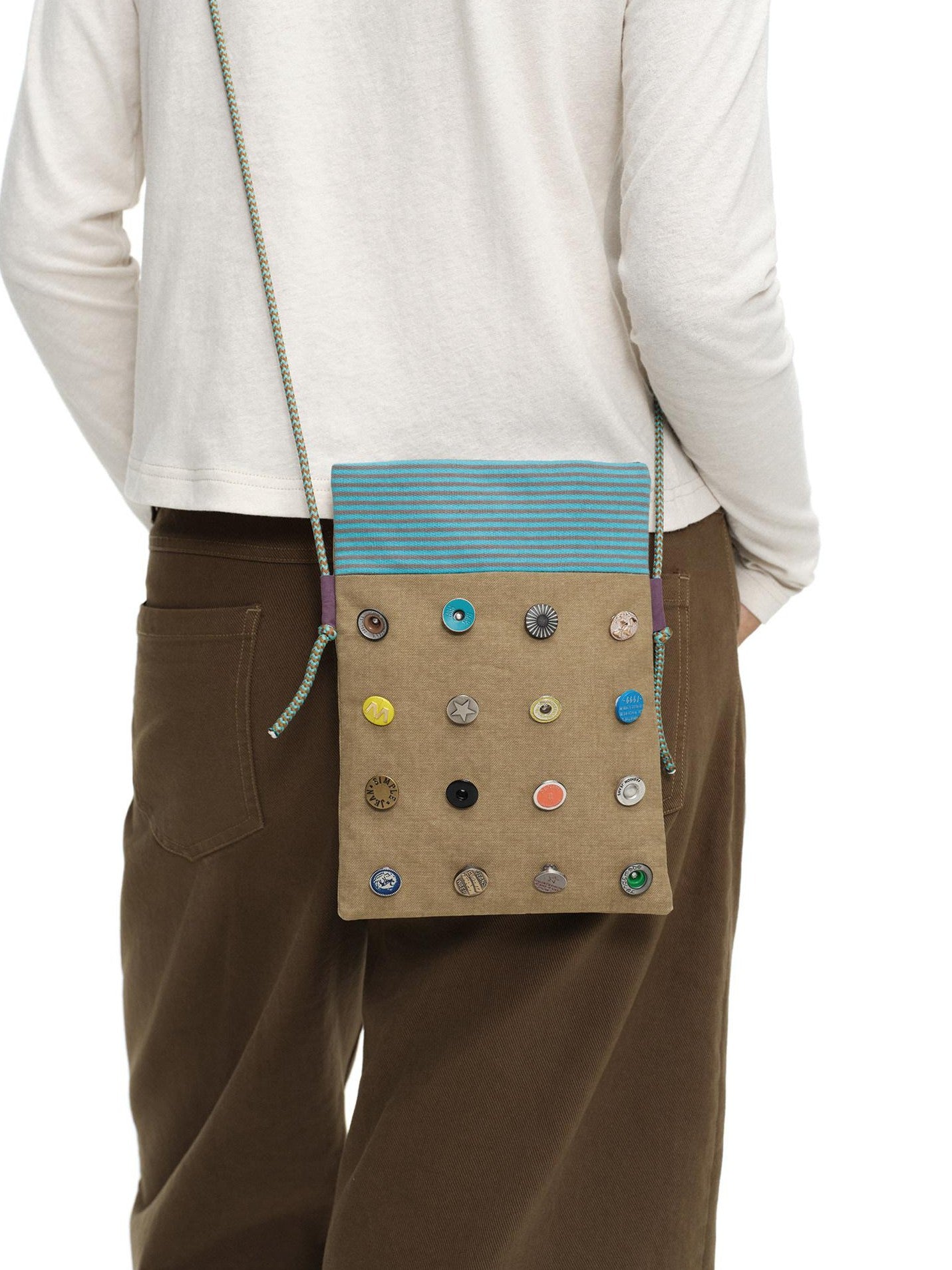 oinimi Playful Button Badge Colorblock Stripe Square Women&