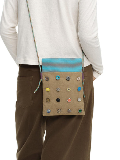 oinimi Playful Button Badge Colorblock Stripe Square Women&