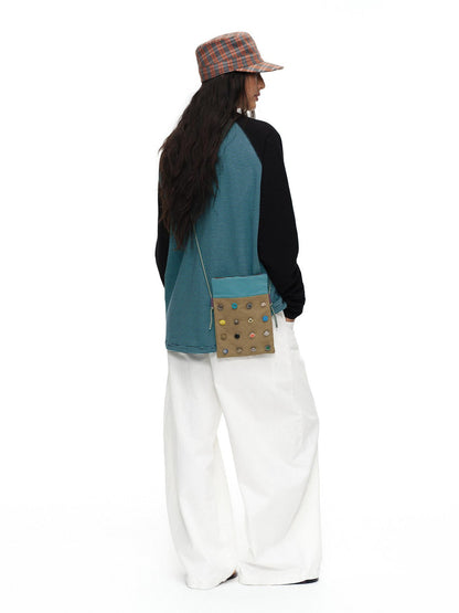 oinimi Playful Button Badge Colorblock Stripe Square Women&