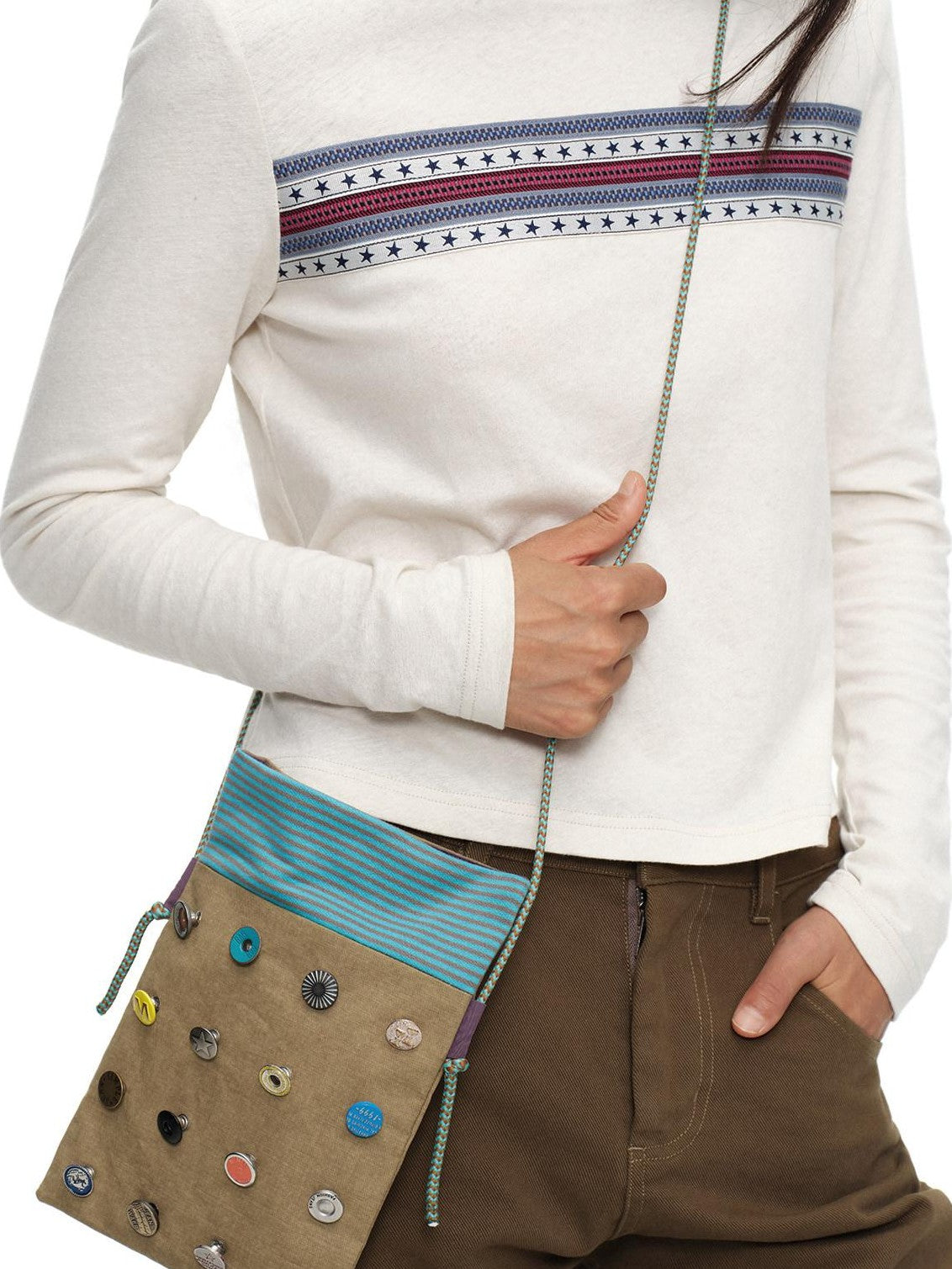 oinimi Playful Button Badge Colorblock Stripe Square Women&