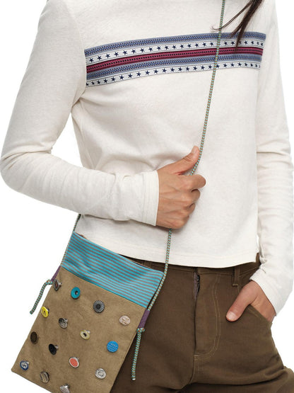 oinimi Playful Button Badge Colorblock Stripe Square Women&