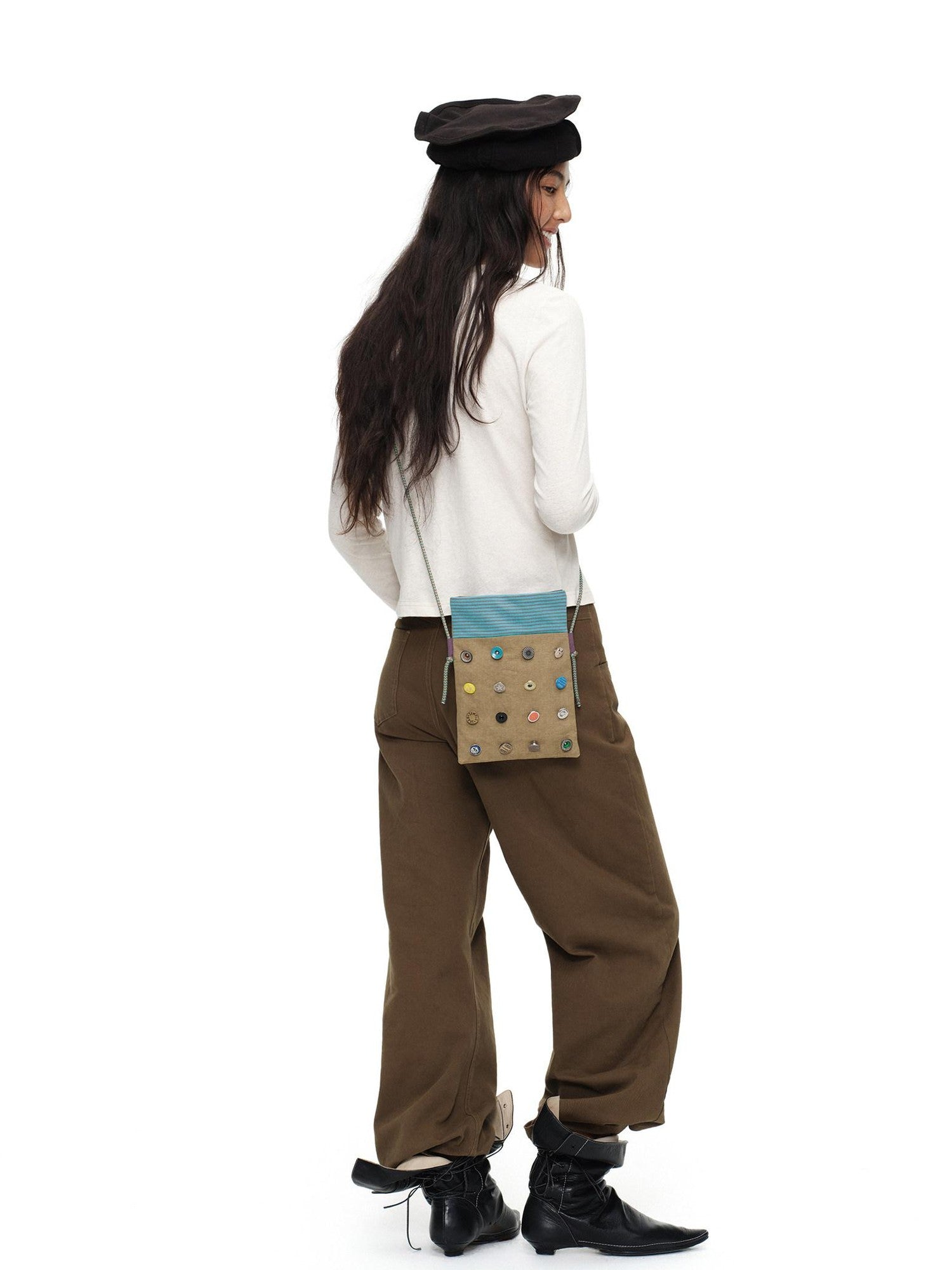 oinimi Playful Button Badge Colorblock Stripe Square Women&