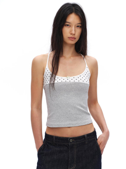 oinimi Polka Dot Patchwork Bow Racerback U Neck Women&