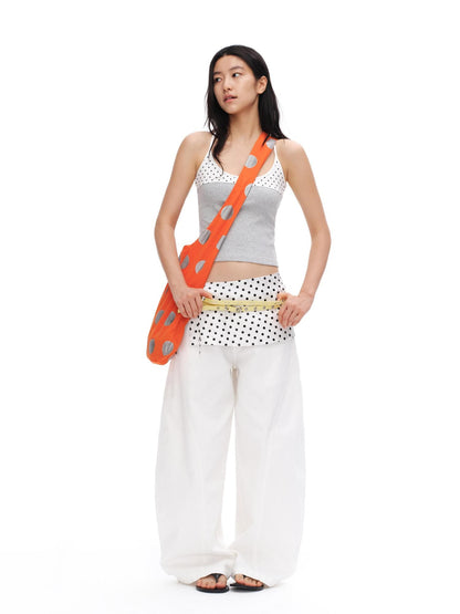 oinimi Polka Dot Patchwork Bow Racerback U Neck Women&