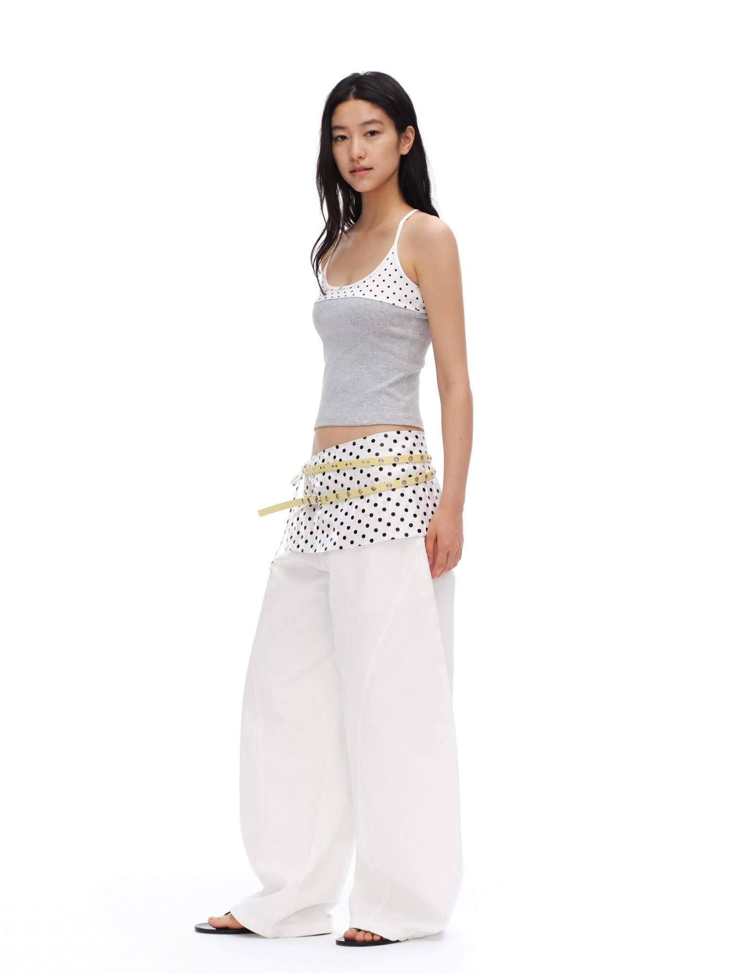 oinimi Polka Dot Patchwork Bow Racerback U Neck Women&
