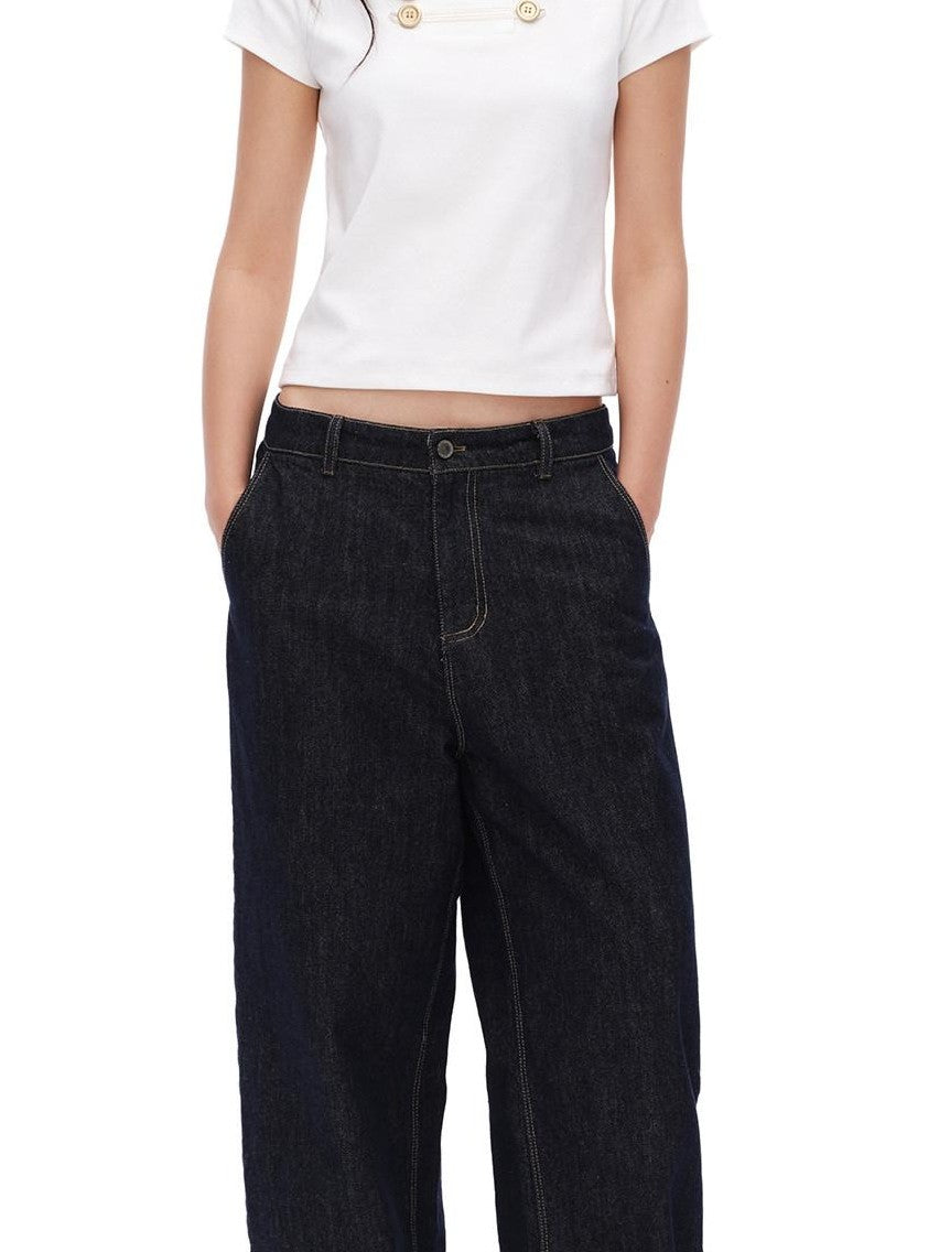oinimi Raw Denim Colorful Eyelets Relaxed Fit Women&