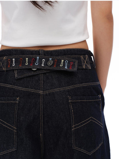 oinimi Raw Denim Colorful Eyelets Relaxed Fit Women&