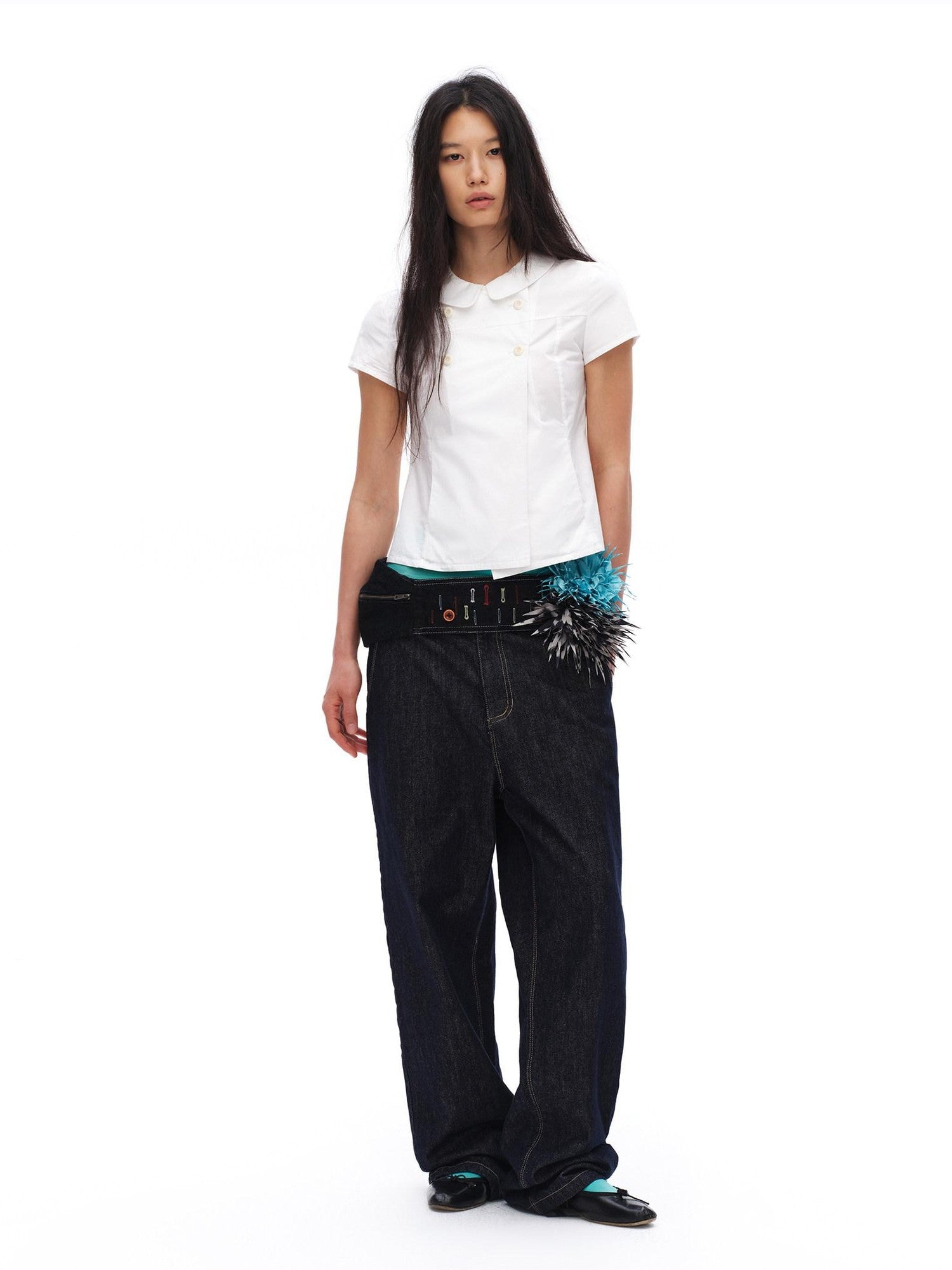 oinimi Raw Denim Colorful Eyelets Relaxed Fit Women&