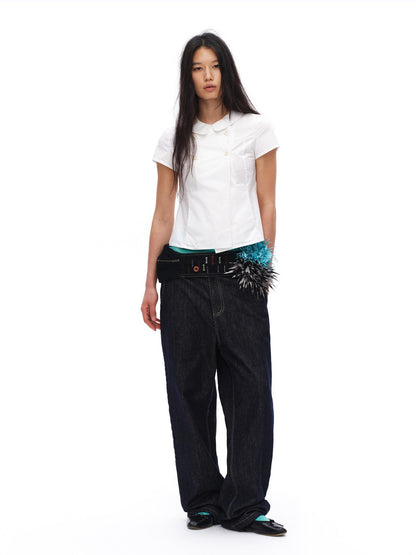 oinimi Raw Denim Colorful Eyelets Relaxed Fit Women&