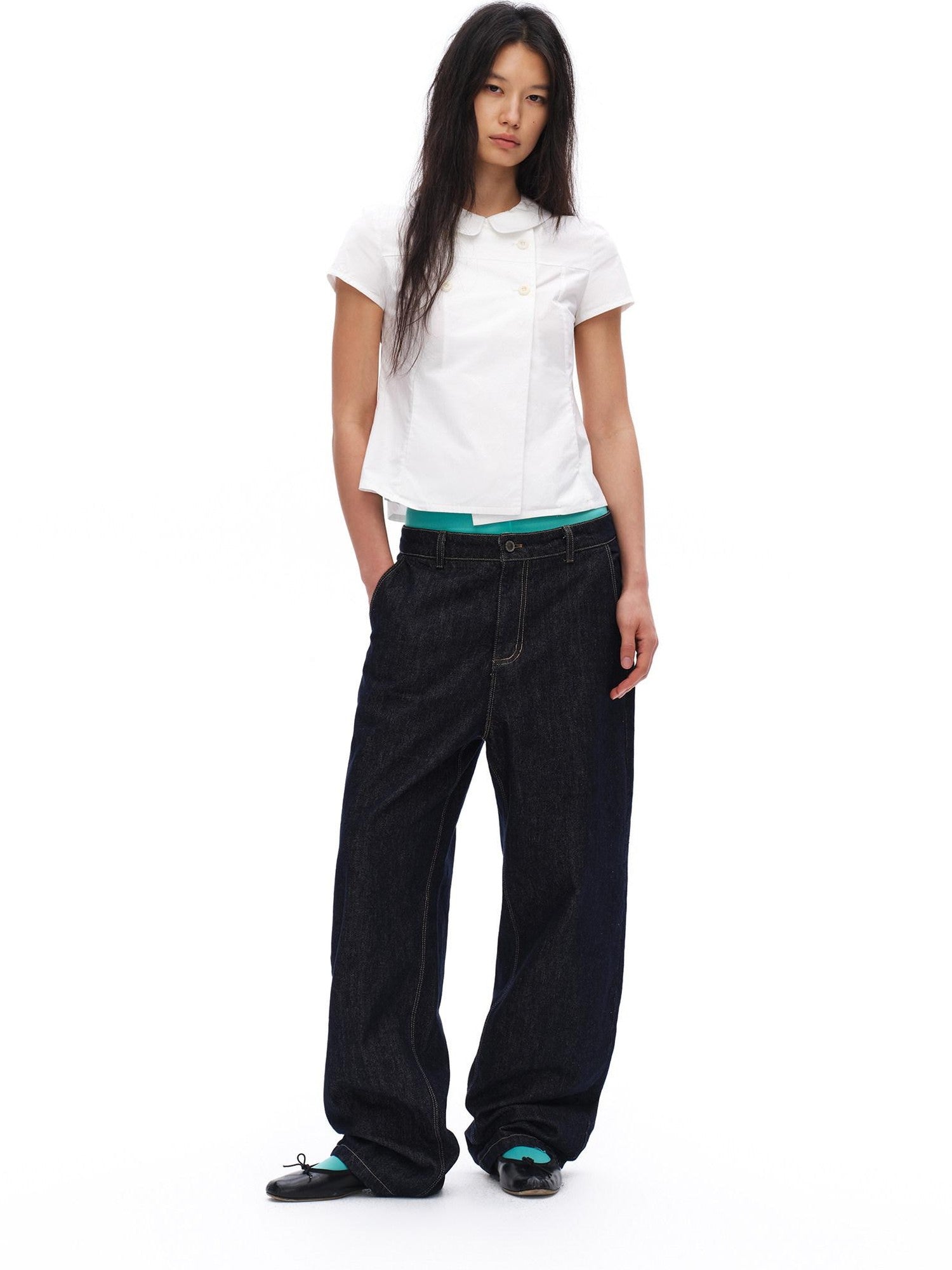 oinimi Raw Denim Colorful Eyelets Relaxed Fit Women&