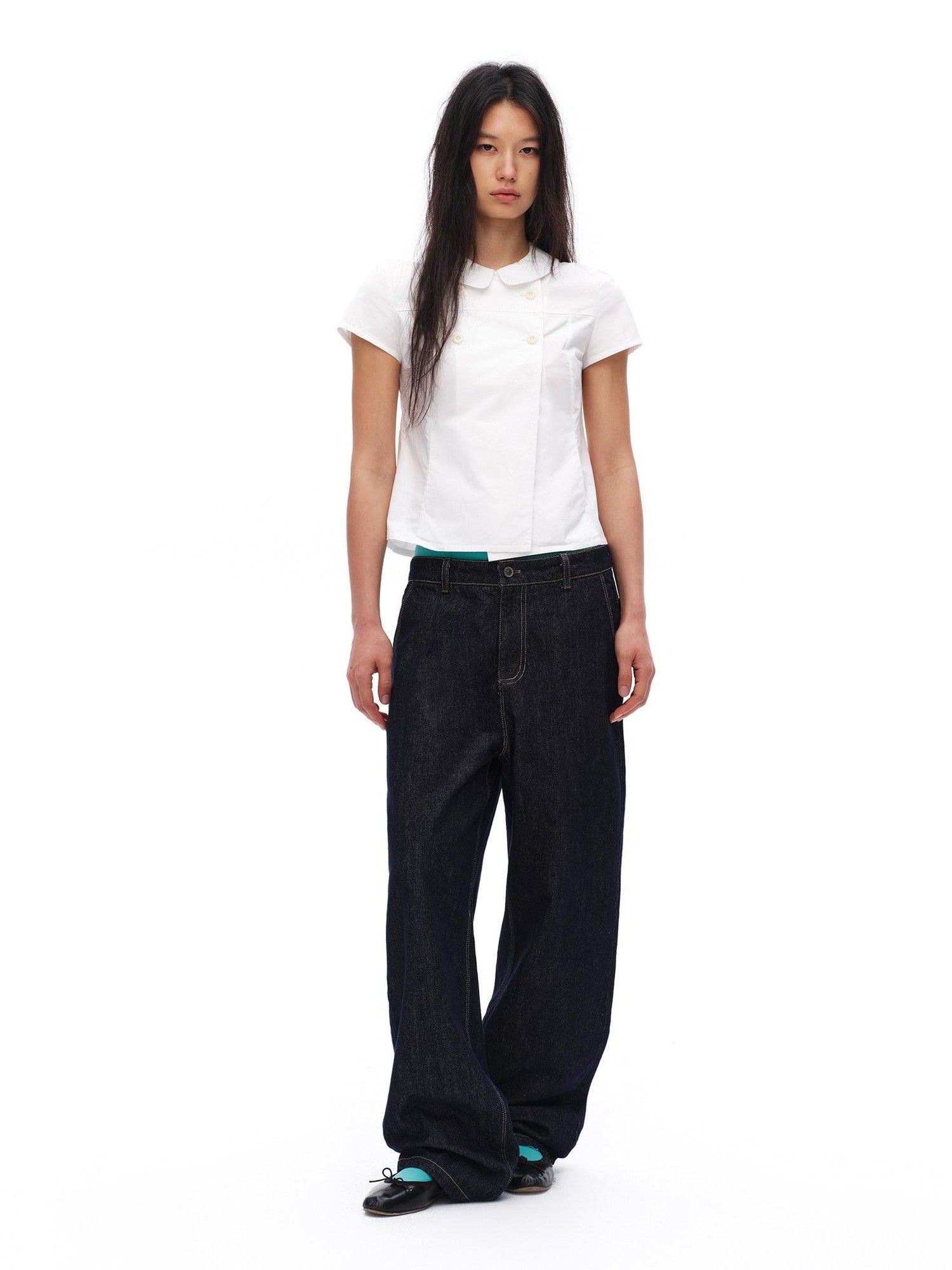 oinimi Raw Denim Colorful Eyelets Relaxed Fit Women&