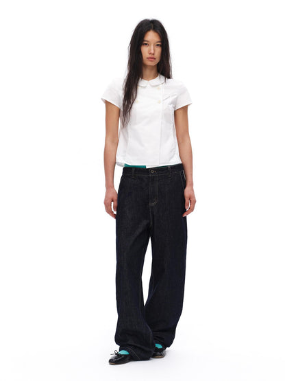 oinimi Raw Denim Colorful Eyelets Relaxed Fit Women&