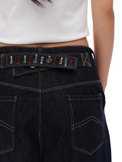 oinimi Raw Denim Colorful Eyelets Relaxed Fit Women&