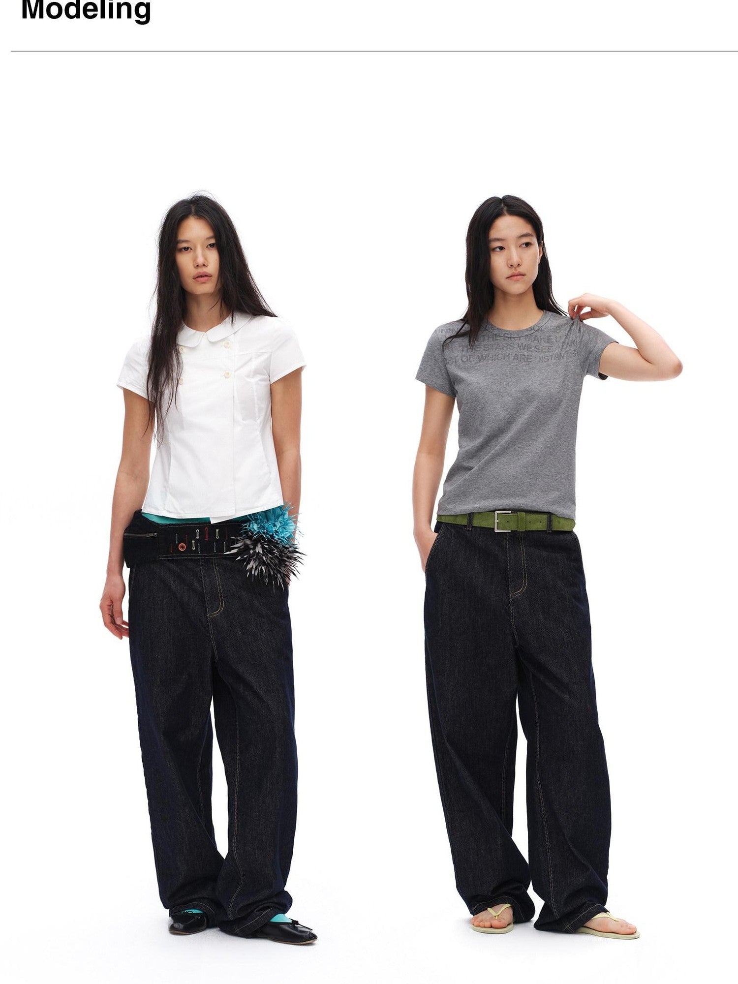 oinimi Raw Denim Colorful Eyelets Relaxed Fit Women&