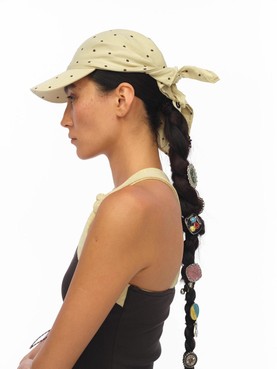 oinimi Rayon Twill Adjustable Dot Print Triangle Scarf Sun Hat