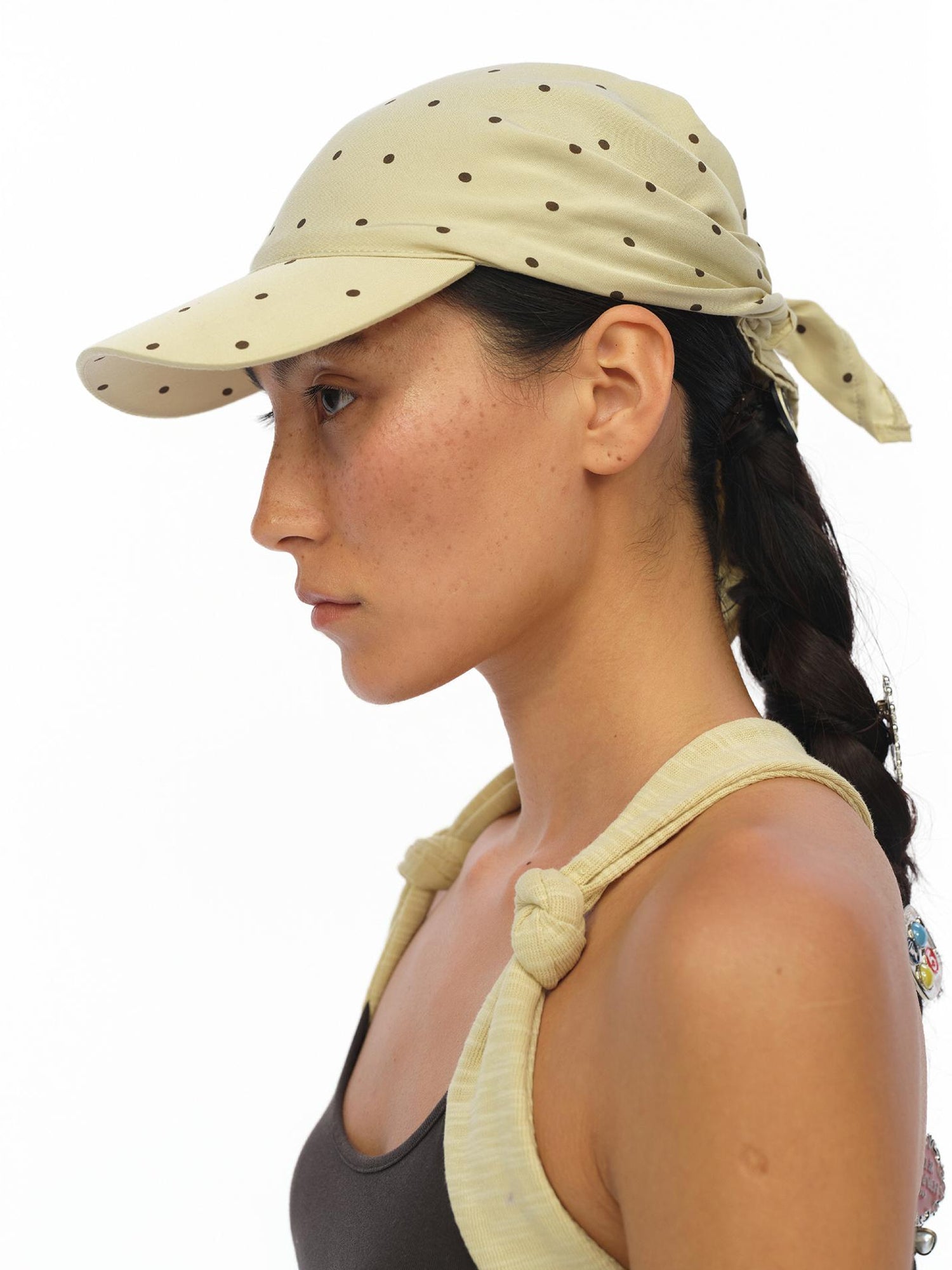 oinimi Rayon Twill Adjustable Dot Print Triangle Scarf Sun Hat