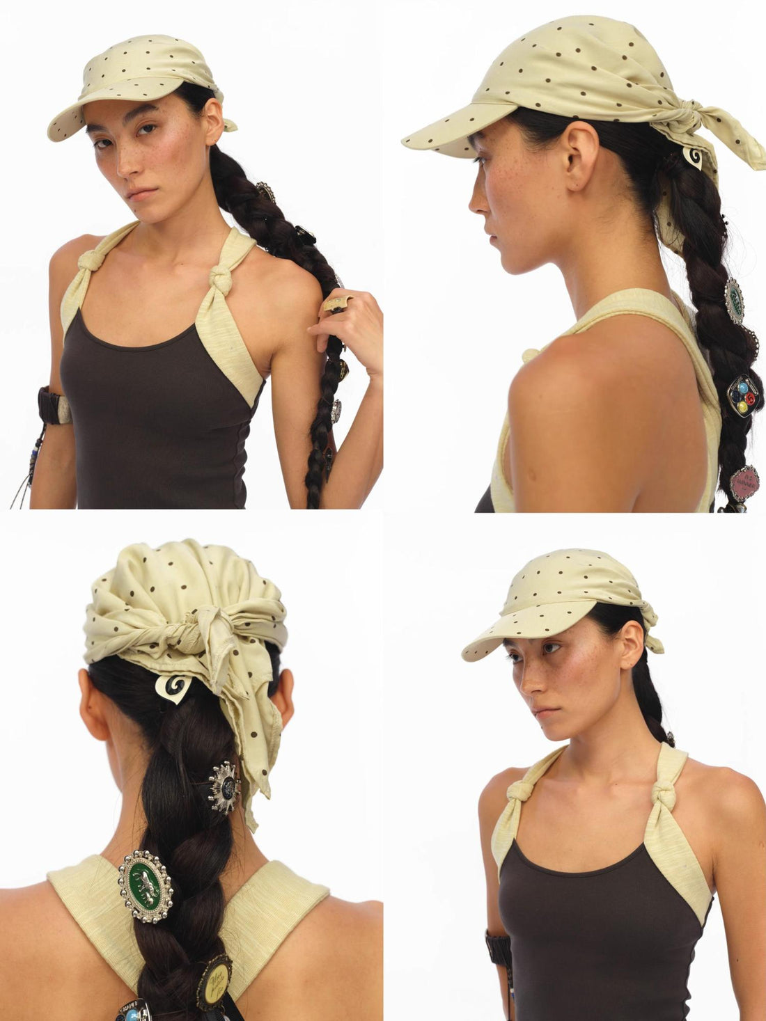 oinimi Rayon Twill Adjustable Dot Print Triangle Scarf Sun Hat